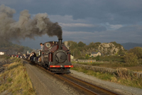 Palmerston with slate train, laden with brakesmen for the gravity trains to come, on the Cob.