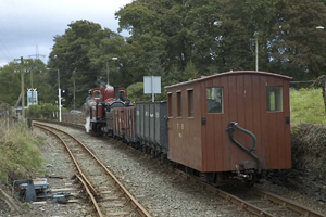 Double Fairlie locomotive David Lloyd George approaches Minffordd with a freight train