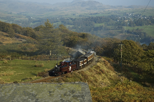 Merddin Emrys, just unveiled in full Victorian livery, rounds the spiral with vintage stock